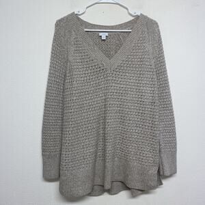 J Jill V-Neck Knited Sweater Sz XL Oatmeal Classic Capsule Neutral Purejill